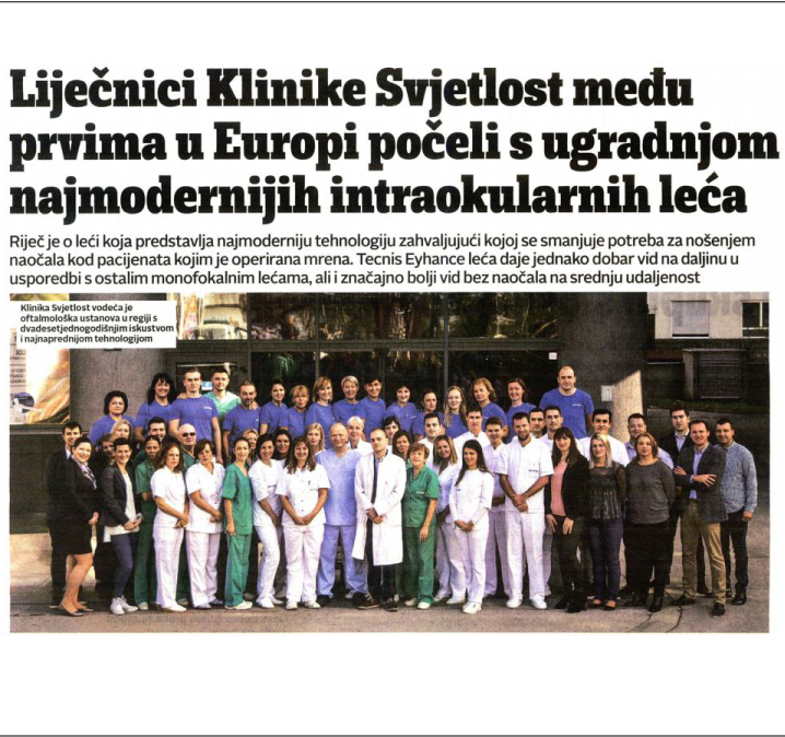 Jutarnji list: Liječnici Klinike Svjetlost među prvima u Europi počeli s ugradnjom najmodernijih intraokularnih leća